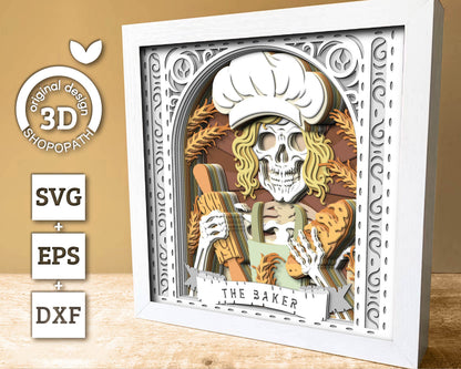 The Baker Tarot Card 3D Shadow Box, Baker 3D SVG, Layered Bakery Tarot Card Cutting DXF EPS Files for Cricut Silhouette Brother
