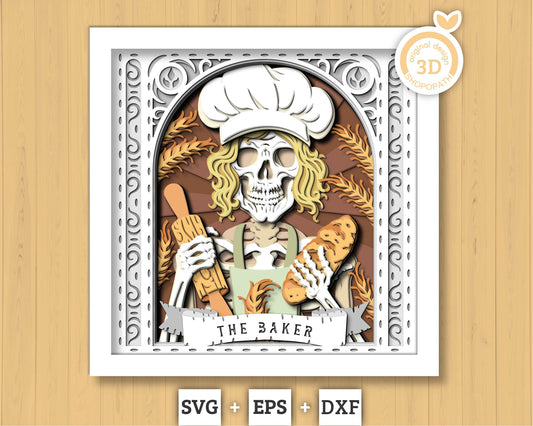 The Baker Tarot Card 3D Shadow Box, Baker 3D SVG, Layered Bakery Tarot Card Cutting DXF EPS Files for Cricut Silhouette Brother