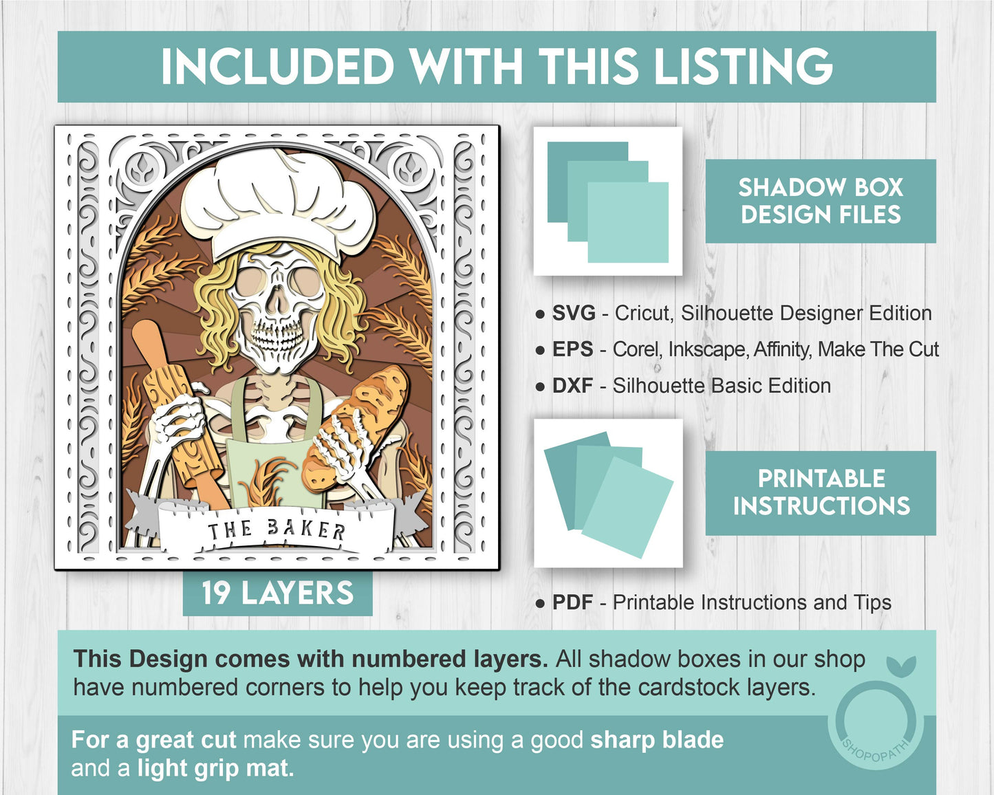 The Baker Tarot Card 3D Shadow Box, Baker 3D SVG, Layered Bakery Tarot Card Cutting DXF EPS Files for Cricut Silhouette Brother