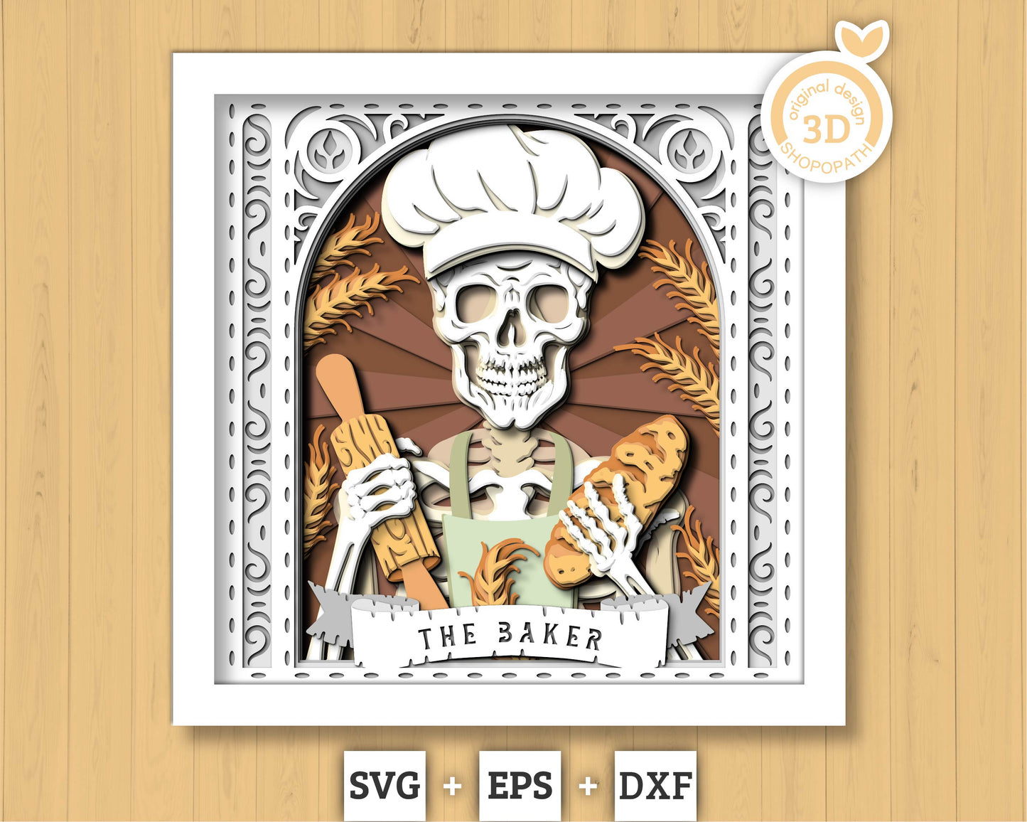 The Baker Tarot Card 3D Shadow Box, Baker 3D SVG, Layered Bakery Tarot Card Cutting DXF EPS Files for Cricut Silhouette Brother