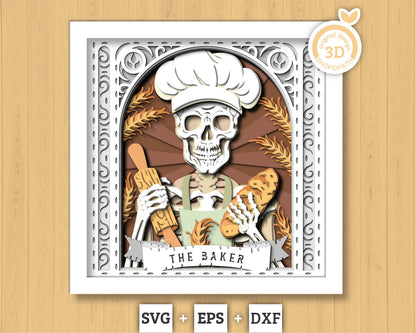 The Baker Tarot Card 3D Shadow Box, Baker 3D SVG, Layered Bakery Tarot Card Cutting DXF EPS Files for Cricut Silhouette Brother