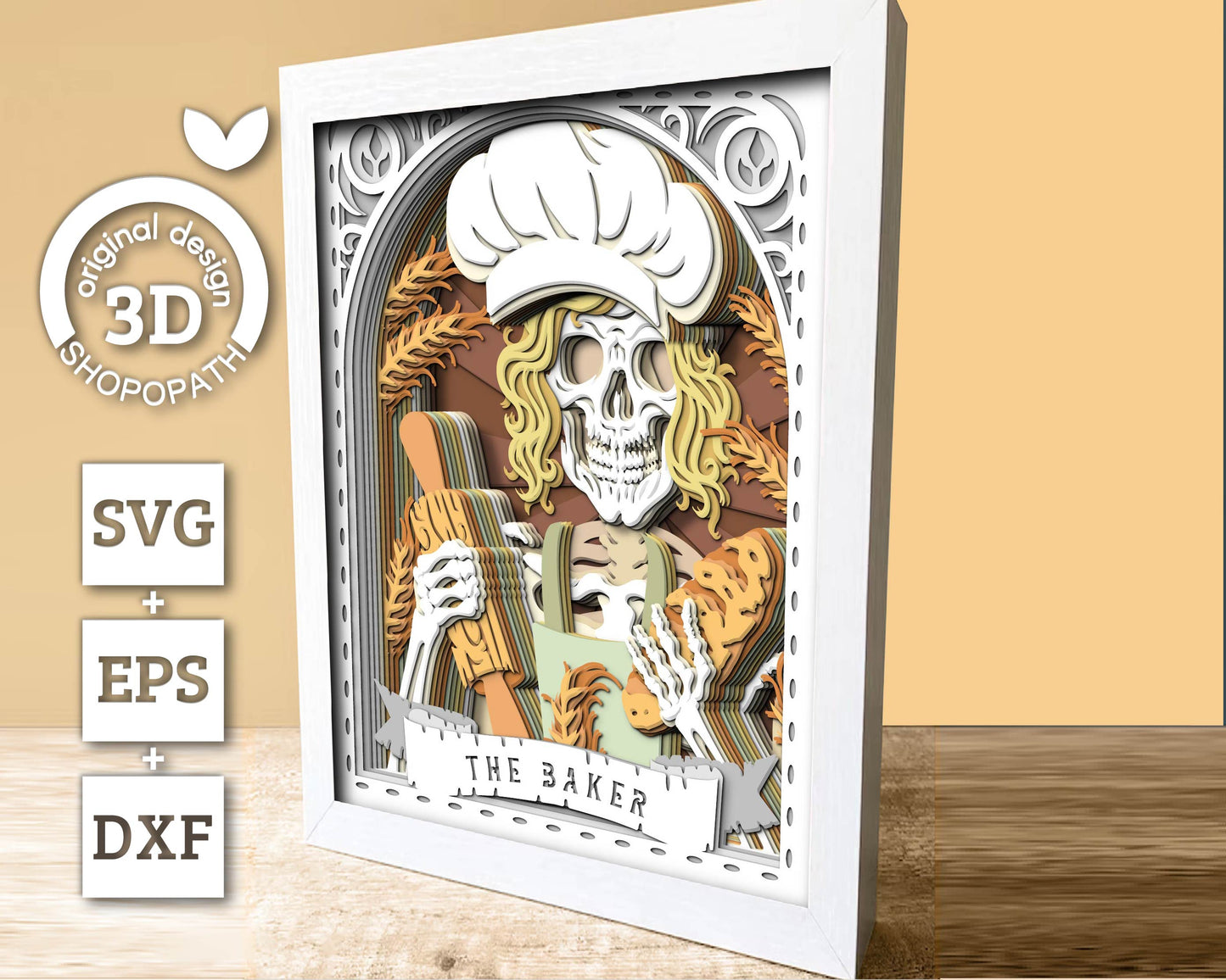The Baker Tarot Card 8x10 inch, 3D Shadow Box, Baker 3D SVG, Layered Bakery Tarot Card Cutting DXF EPS Files for Cricut Silhouette Brother