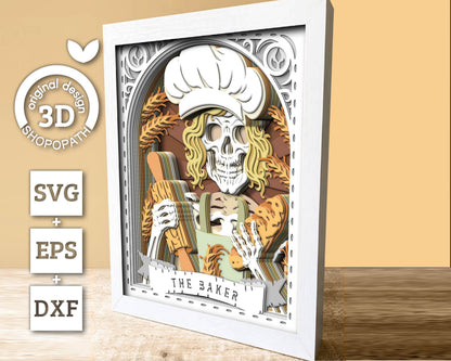 The Baker Tarot Card 8x10 inch, 3D Shadow Box, Baker 3D SVG, Layered Bakery Tarot Card Cutting DXF EPS Files for Cricut Silhouette Brother