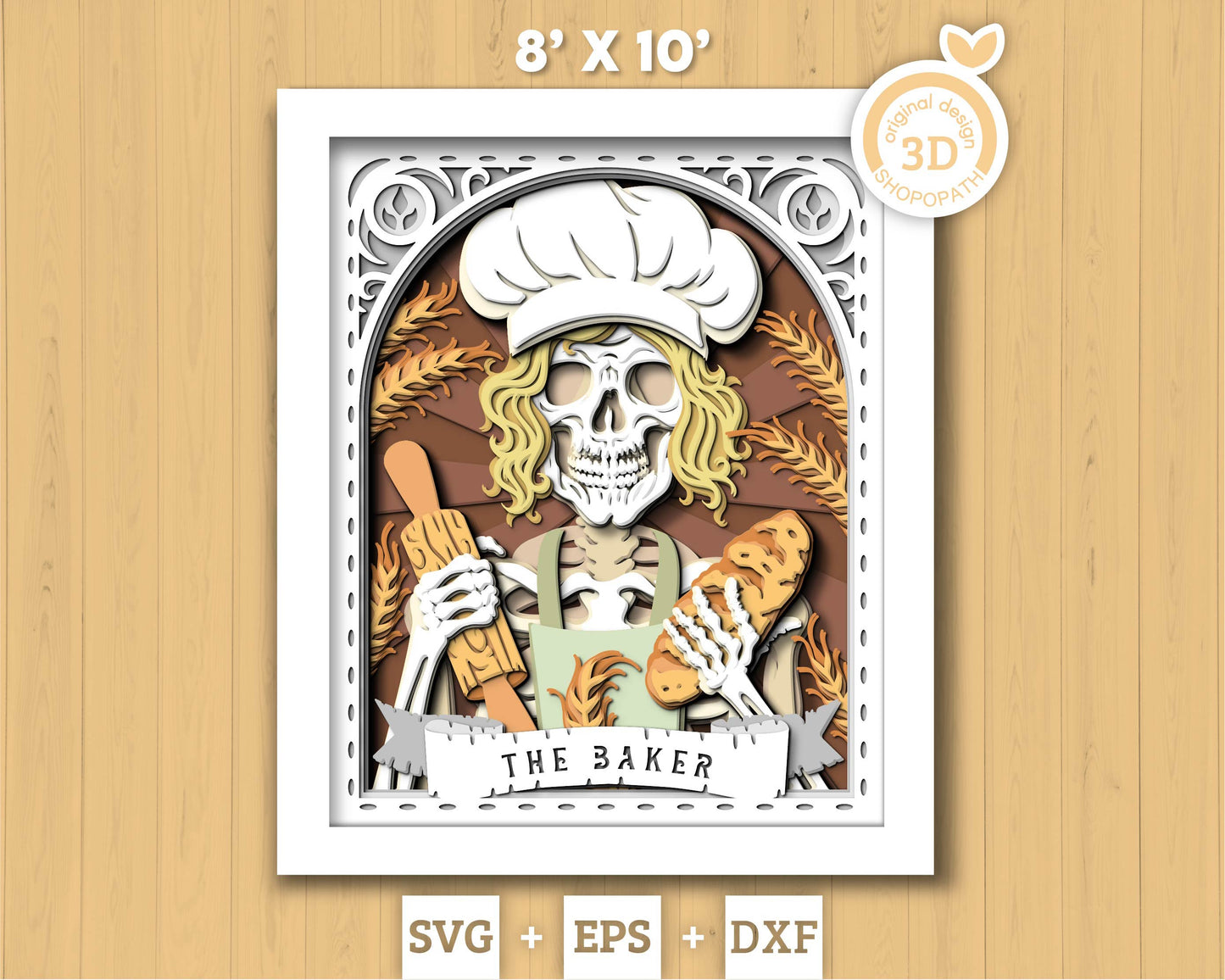 The Baker Tarot Card 8x10 inch, 3D Shadow Box, Baker 3D SVG, Layered Bakery Tarot Card Cutting DXF EPS Files for Cricut Silhouette Brother