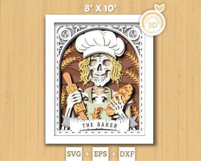 The Baker Tarot Card 8x10 inch, 3D Shadow Box, Baker 3D SVG, Layered Bakery Tarot Card Cutting DXF EPS Files for Cricut Silhouette Brother