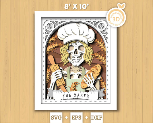 The Baker Tarot Card 8x10 inch, 3D Shadow Box, Baker 3D SVG, Layered Bakery Tarot Card Cutting DXF EPS Files for Cricut Silhouette Brother