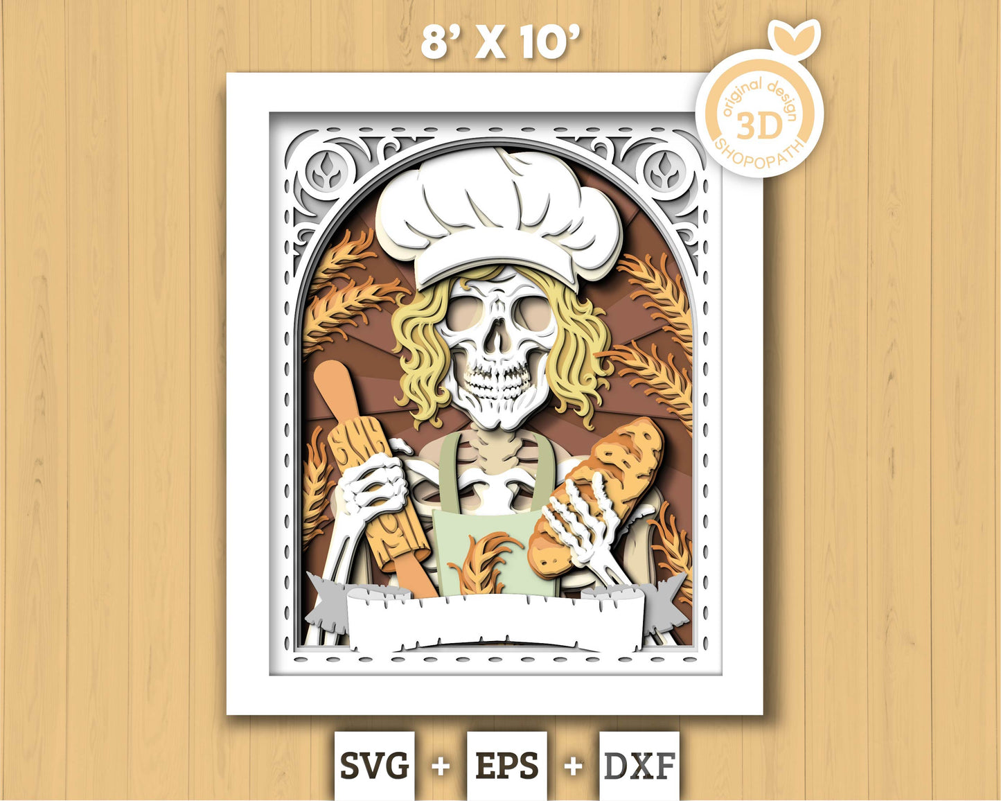 The Baker Tarot Card 8x10 inch, 3D Shadow Box, Baker 3D SVG, Layered Bakery Tarot Card Cutting DXF EPS Files for Cricut Silhouette Brother