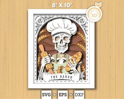 The Baker Tarot Card 8x10 inch, 3D Shadow Box, Baker 3D SVG, Layered Bakery Tarot Card Cutting DXF EPS Files for Cricut Silhouette Brother