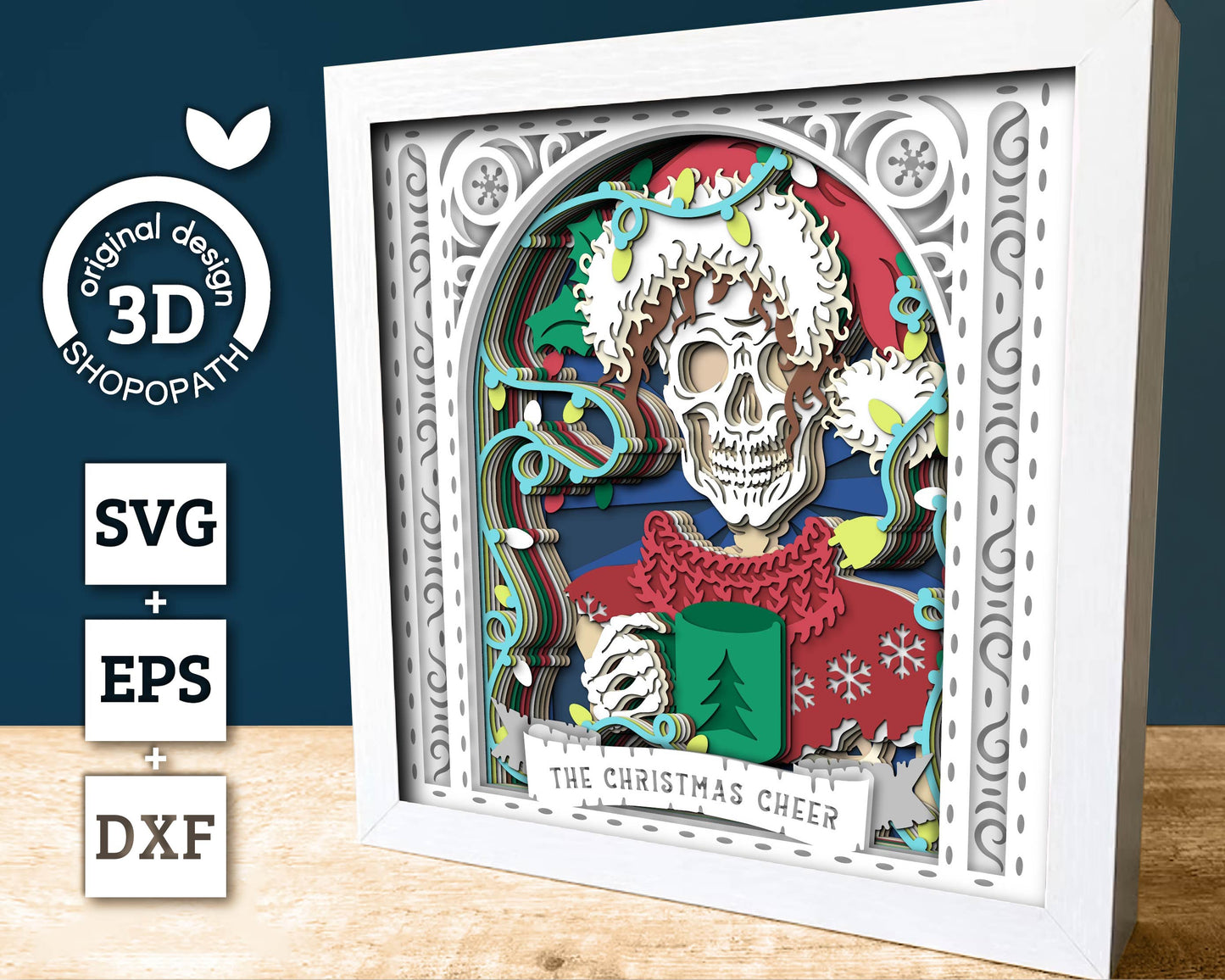 3D SVG Santa Skeleton Tarot Card Shadow Box, Christmas Shadow Box 3D Svg, Christmas Cheer 3d SVG, Tarot 3D Svg, Cricut Silhouette
