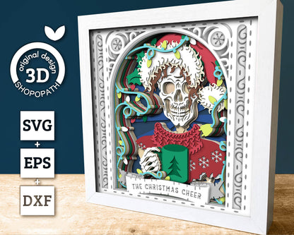 3D SVG Santa Skeleton Tarot Card Shadow Box, Christmas Shadow Box 3D Svg, Christmas Cheer 3d SVG, Tarot 3D Svg, Cricut Silhouette