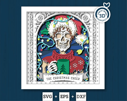 3D SVG Santa Skeleton Tarot Card Shadow Box, Christmas Shadow Box 3D Svg, Christmas Cheer 3d SVG, Tarot 3D Svg, Cricut Silhouette