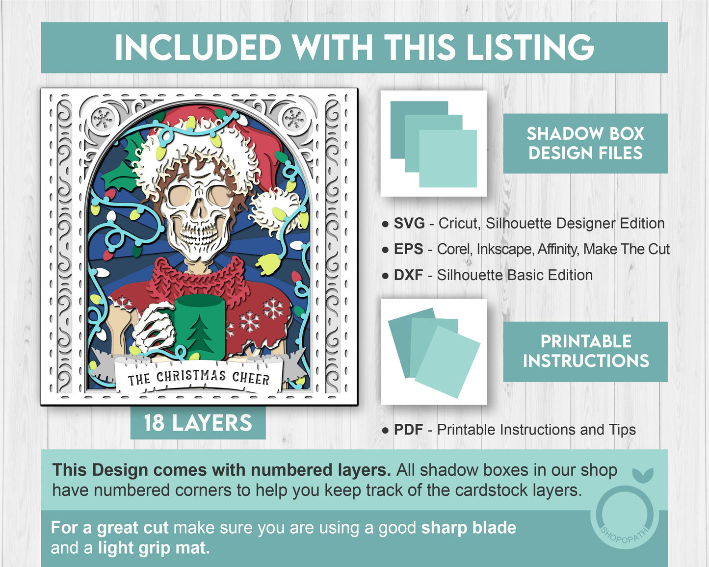 3D SVG Santa Skeleton Tarot Card Shadow Box, Christmas Shadow Box 3D Svg, Christmas Cheer 3d SVG, Tarot 3D Svg, Cricut Silhouette
