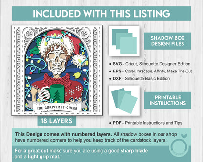 3D SVG Santa Skeleton Tarot Card Shadow Box, Christmas Shadow Box 3D Svg, Christmas Cheer 3d SVG, Tarot 3D Svg, Cricut Silhouette