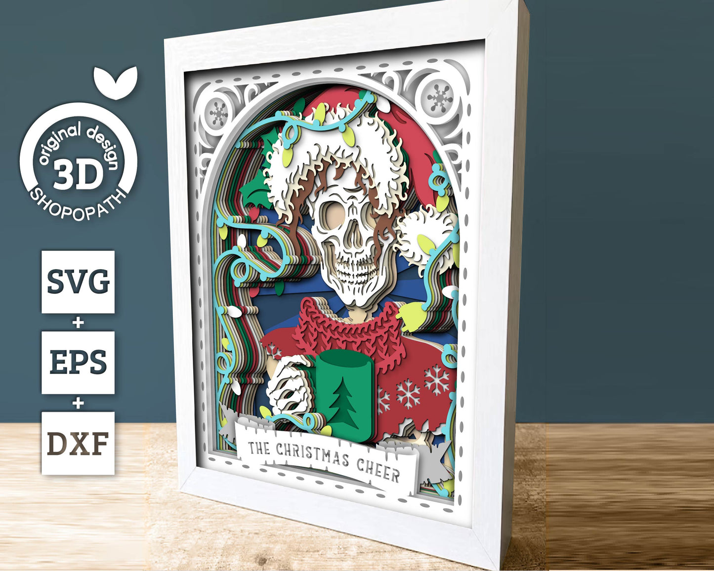 3D SVG Santa Skeleton Tarot Card 8x10 Shadow Box, Christmas Shadow Box 3D Svg, Christmas Cheer 3d SVG, Tarot 3D Svg, Cricut Silhouette