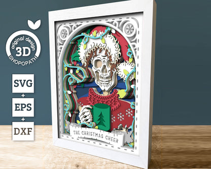 3D SVG Santa Skeleton Tarot Card 8x10 Shadow Box, Christmas Shadow Box 3D Svg, Christmas Cheer 3d SVG, Tarot 3D Svg, Cricut Silhouette