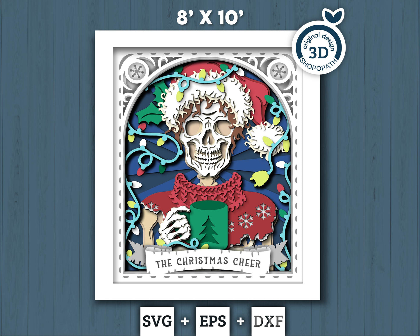 3D SVG Santa Skeleton Tarot Card 8x10 Shadow Box, Christmas Shadow Box 3D Svg, Christmas Cheer 3d SVG, Tarot 3D Svg, Cricut Silhouette
