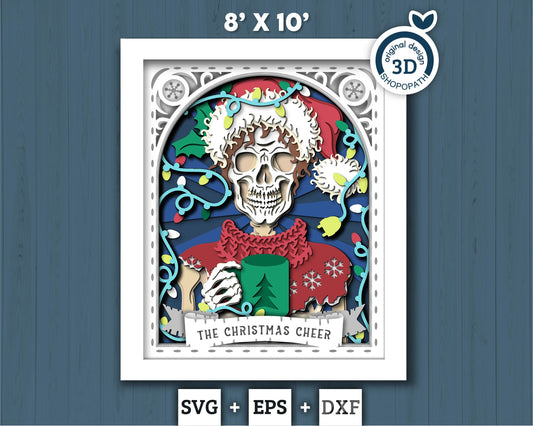 3D SVG Santa Skeleton Tarot Card 8x10 Shadow Box, Christmas Shadow Box 3D Svg, Christmas Cheer 3d SVG, Tarot 3D Svg, Cricut Silhouette