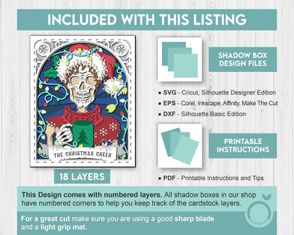 3D SVG Santa Skeleton Tarot Card 8x10 Shadow Box, Christmas Shadow Box 3D Svg, Christmas Cheer 3d SVG, Tarot 3D Svg, Cricut Silhouette