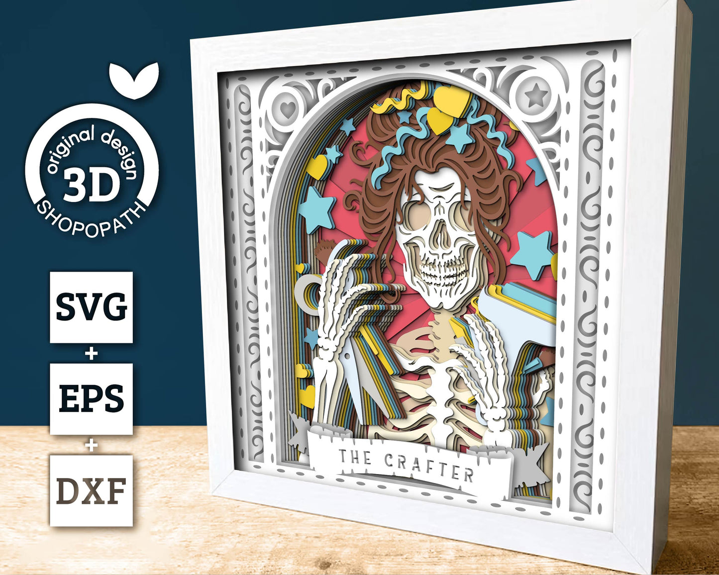 3D SVG Crafter Skeleton Tarot Card Shadow Box, Halloween Shadow Box 3D Svg, Layered Crafting 3d SVG, Tarot 3D Svg, Cricut Silhouette