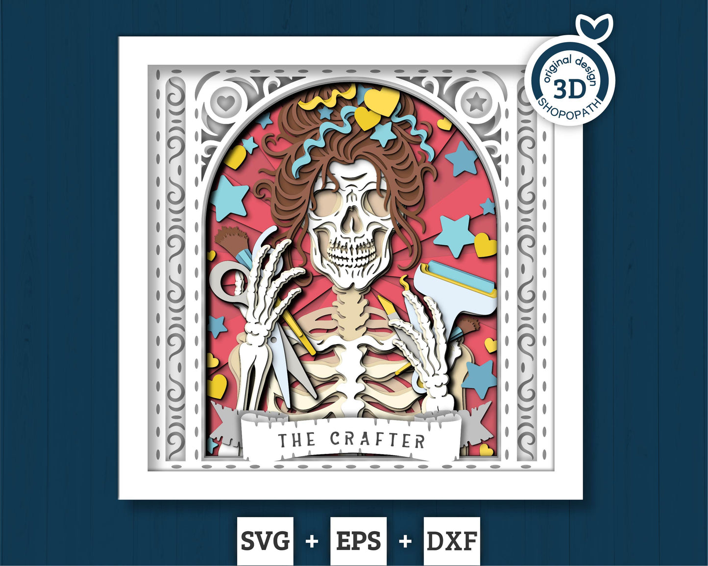 3D SVG Crafter Skeleton Tarot Card Shadow Box, Halloween Shadow Box 3D Svg, Layered Crafting 3d SVG, Tarot 3D Svg, Cricut Silhouette