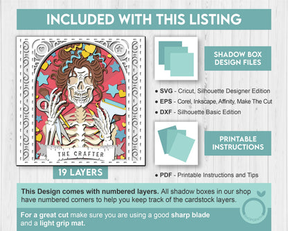 3D SVG Crafter Skeleton Tarot Card Shadow Box, Halloween Shadow Box 3D Svg, Layered Crafting 3d SVG, Tarot 3D Svg, Cricut Silhouette