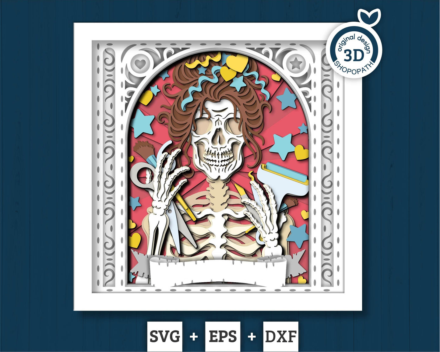 3D SVG Crafter Skeleton Tarot Card Shadow Box, Halloween Shadow Box 3D Svg, Layered Crafting 3d SVG, Tarot 3D Svg, Cricut Silhouette