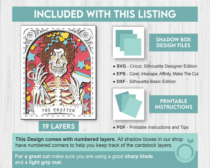 3D SVG Crafter Skeleton Tarot Card 8x10 Shadow Box, Halloween Shadow Box 3D Svg, Layered Crafting 3d SVG, Tarot 3D Svg, Cricut Silhouette