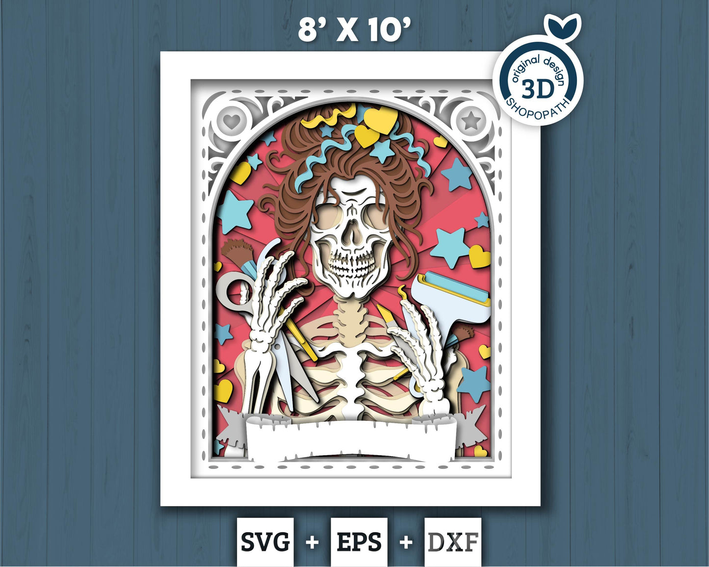 3D SVG Crafter Skeleton Tarot Card 8x10 Shadow Box, Halloween Shadow Box 3D Svg, Layered Crafting 3d SVG, Tarot 3D Svg, Cricut Silhouette