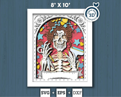 3D SVG Crafter Skeleton Tarot Card 8x10 Shadow Box, Halloween Shadow Box 3D Svg, Layered Crafting 3d SVG, Tarot 3D Svg, Cricut Silhouette