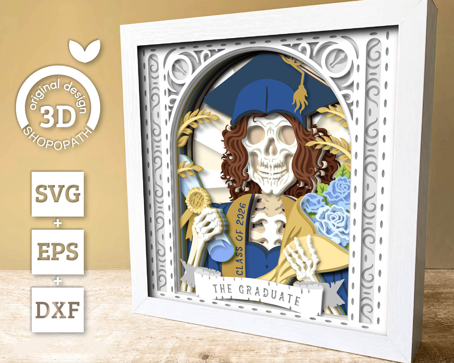 Girl Graduate Skeleton Tarot Card - 3D Shadow Box Layered SVG DXF EPS (Cutting Files)
