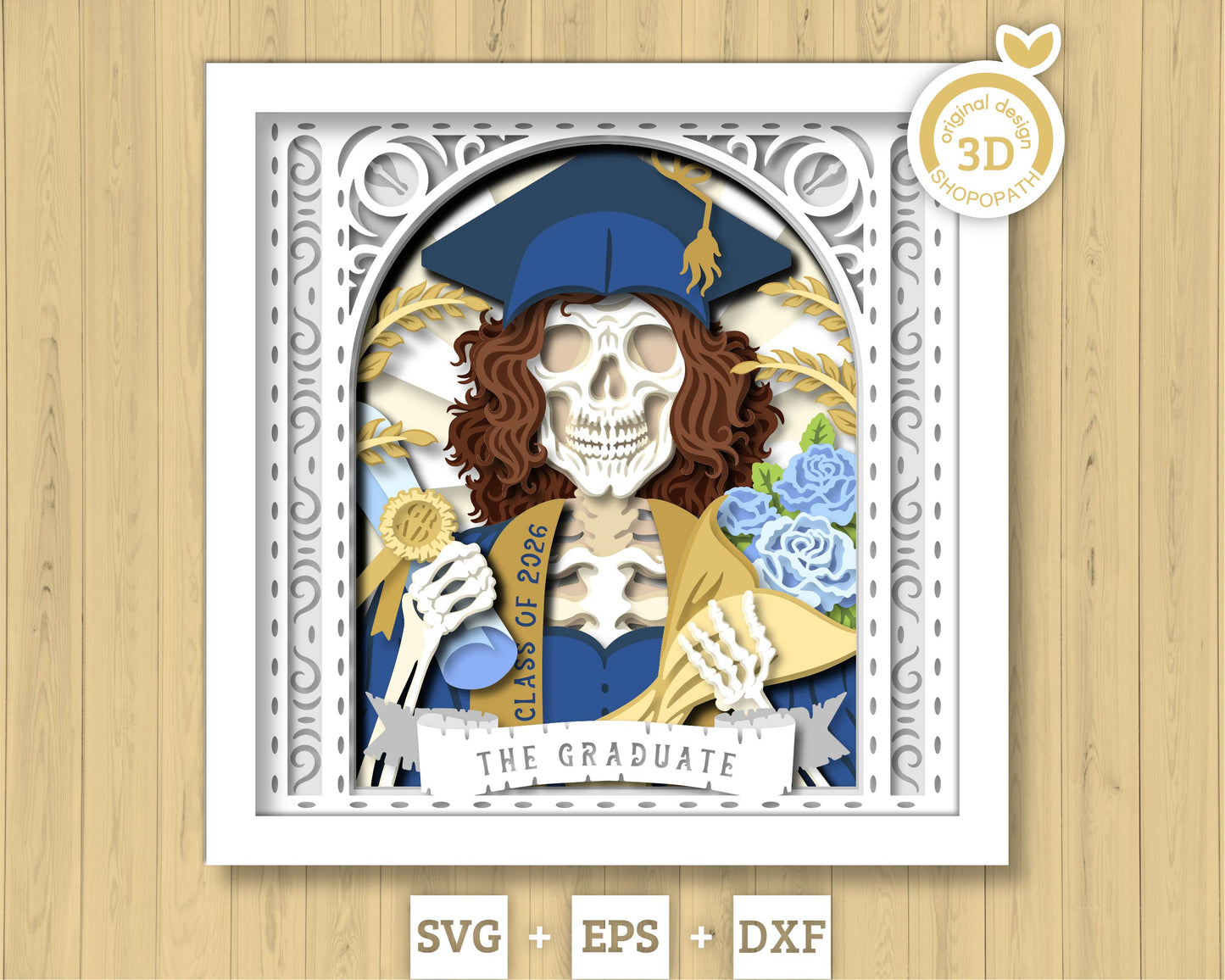 Girl Graduate Skeleton Tarot Card - 3D Shadow Box Layered SVG DXF EPS (Cutting Files)
