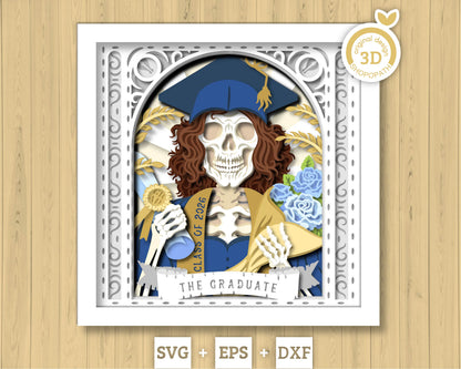 Girl Graduate Skeleton Tarot Card - 3D Shadow Box Layered SVG DXF EPS (Cutting Files)
