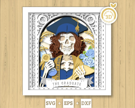 Girl Graduate Skeleton Tarot Card - 3D Shadow Box Layered SVG DXF EPS (Cutting Files)