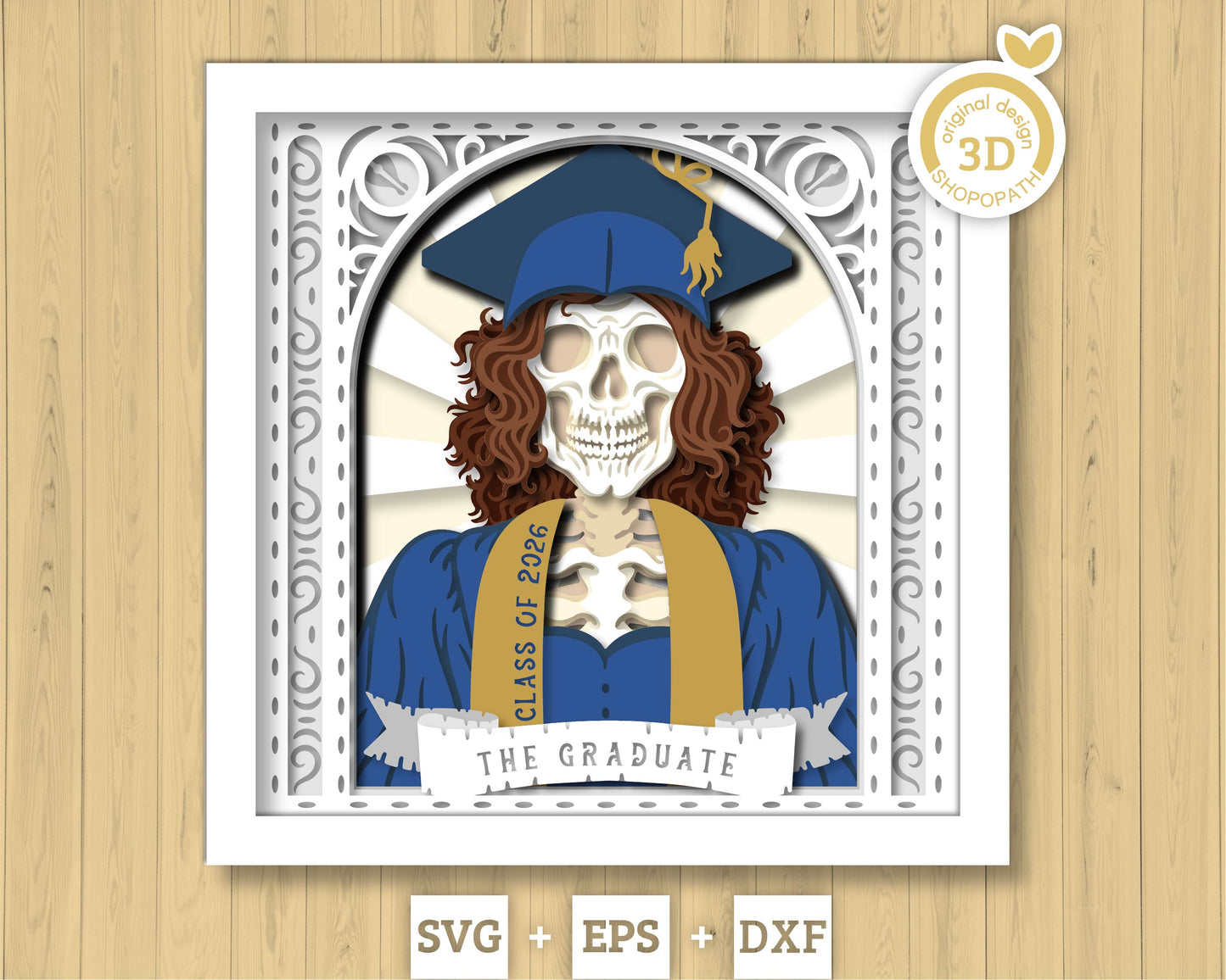 Girl Graduate Skeleton Tarot Card - 3D Shadow Box Layered SVG DXF EPS (Cutting Files)