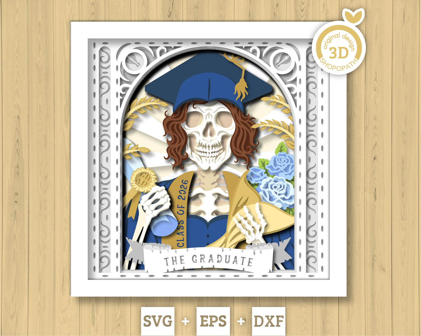 Girl Graduate Skeleton Tarot Card - 3D Shadow Box Layered SVG DXF EPS (Cutting Files)