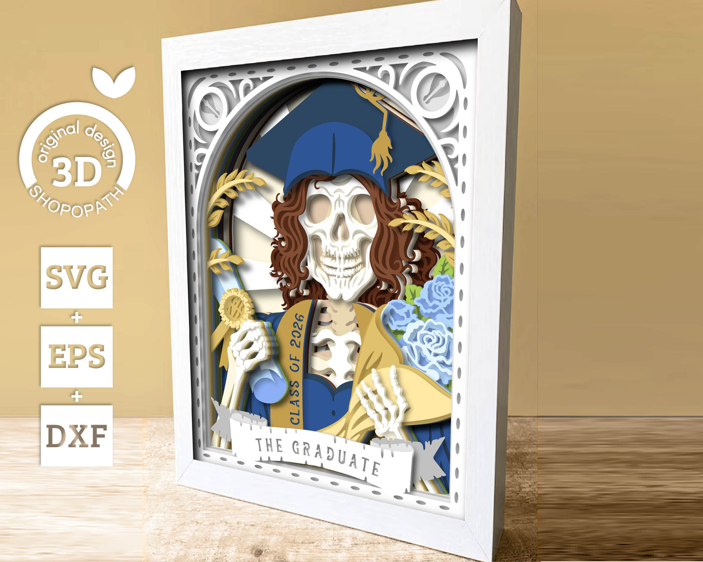 Girl Graduate Skeleton Tarot Card 8x10 inch - 3D Shadow Box Layered SVG DXF EPS (Cutting Files)