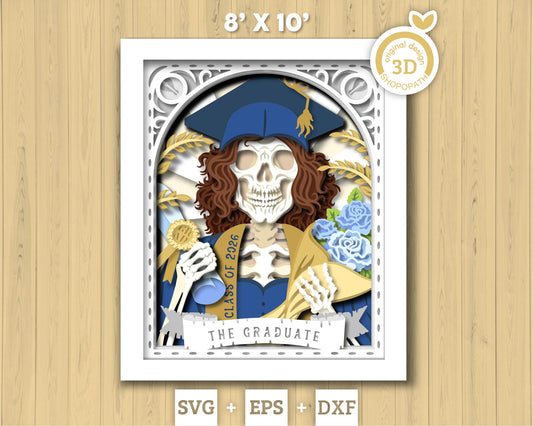 Girl Graduate Skeleton Tarot Card 8x10 inch - 3D Shadow Box Layered SVG DXF EPS (Cutting Files)