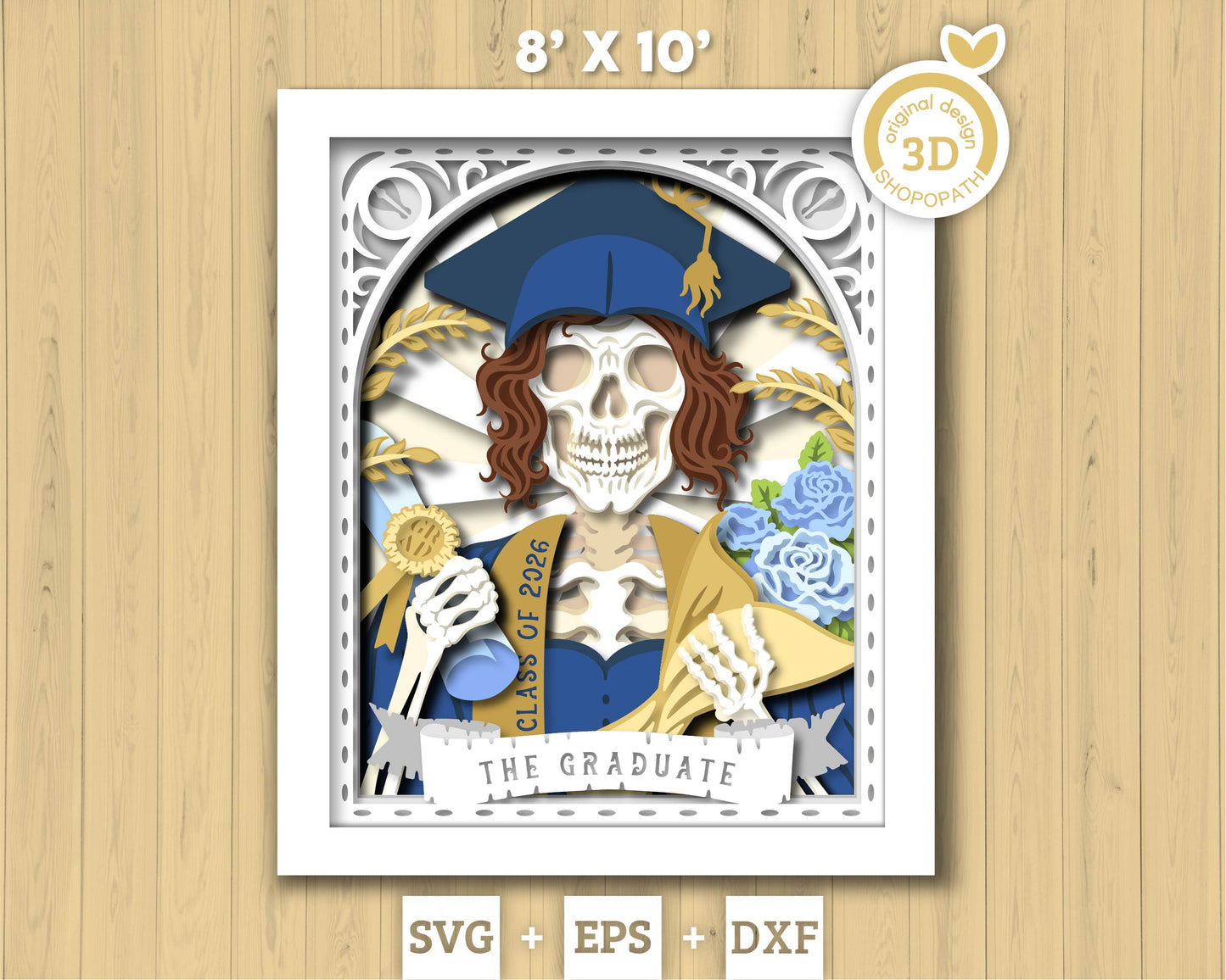 Girl Graduate Skeleton Tarot Card 8x10 inch - 3D Shadow Box Layered SVG DXF EPS (Cutting Files)