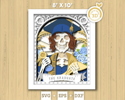 Girl Graduate Skeleton Tarot Card 8x10 inch - 3D Shadow Box Layered SVG DXF EPS (Cutting Files)