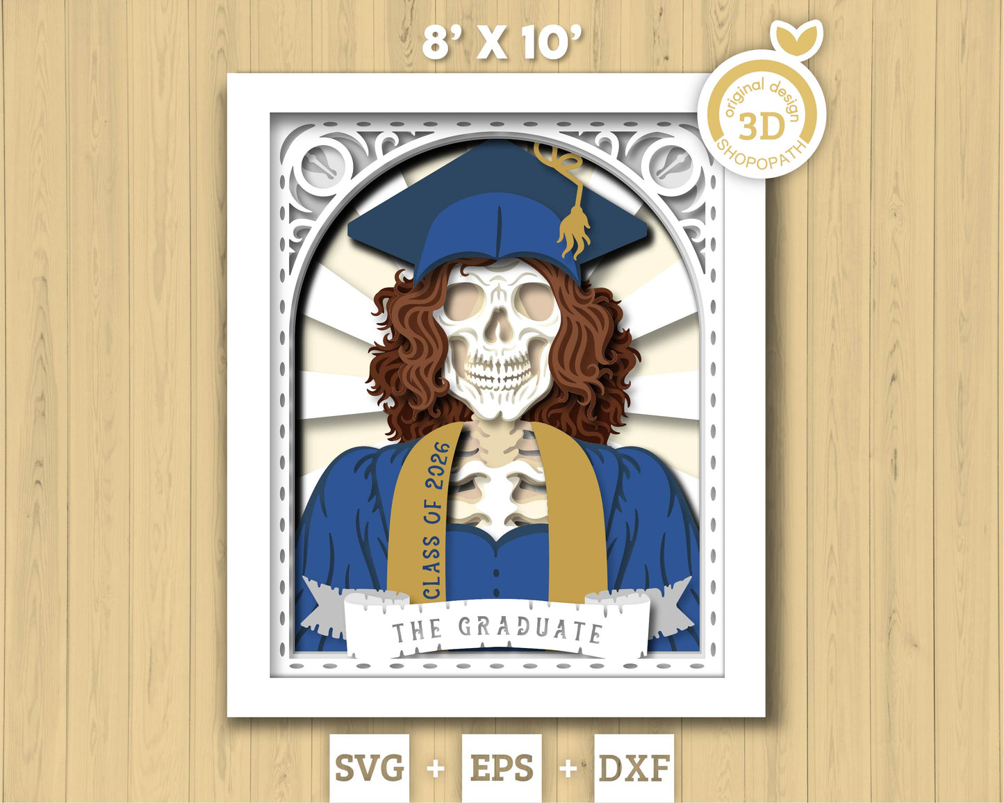 Girl Graduate Skeleton Tarot Card 8x10 inch - 3D Shadow Box Layered SVG DXF EPS (Cutting Files)