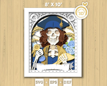 Girl Graduate Skeleton Tarot Card 8x10 inch - 3D Shadow Box Layered SVG DXF EPS (Cutting Files)
