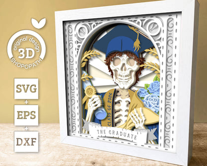 Boy Graduate Skeleton Tarot Card - 3D Shadow Box Layered SVG DXF EPS (Cutting Files)