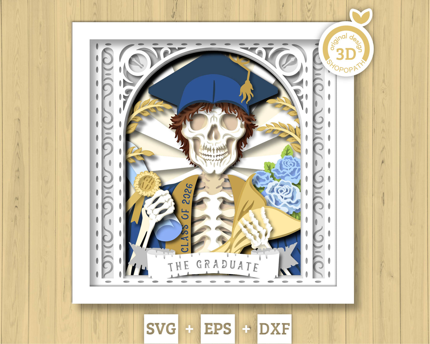 Boy Graduate Skeleton Tarot Card - 3D Shadow Box Layered SVG DXF EPS (Cutting Files)