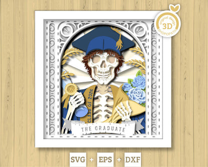 Boy Graduate Skeleton Tarot Card - 3D Shadow Box Layered SVG DXF EPS (Cutting Files)