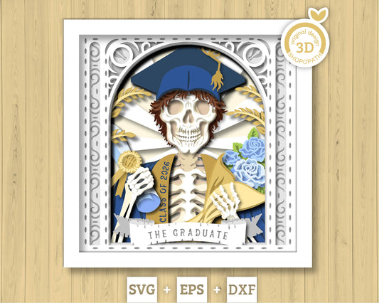 Boy Graduate Skeleton Tarot Card - 3D Shadow Box Layered SVG DXF EPS (Cutting Files)