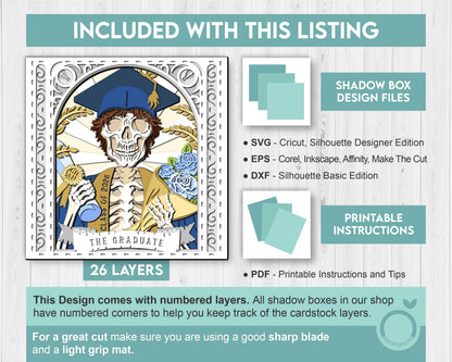 Boy Graduate Skeleton Tarot Card - 3D Shadow Box Layered SVG DXF EPS (Cutting Files)
