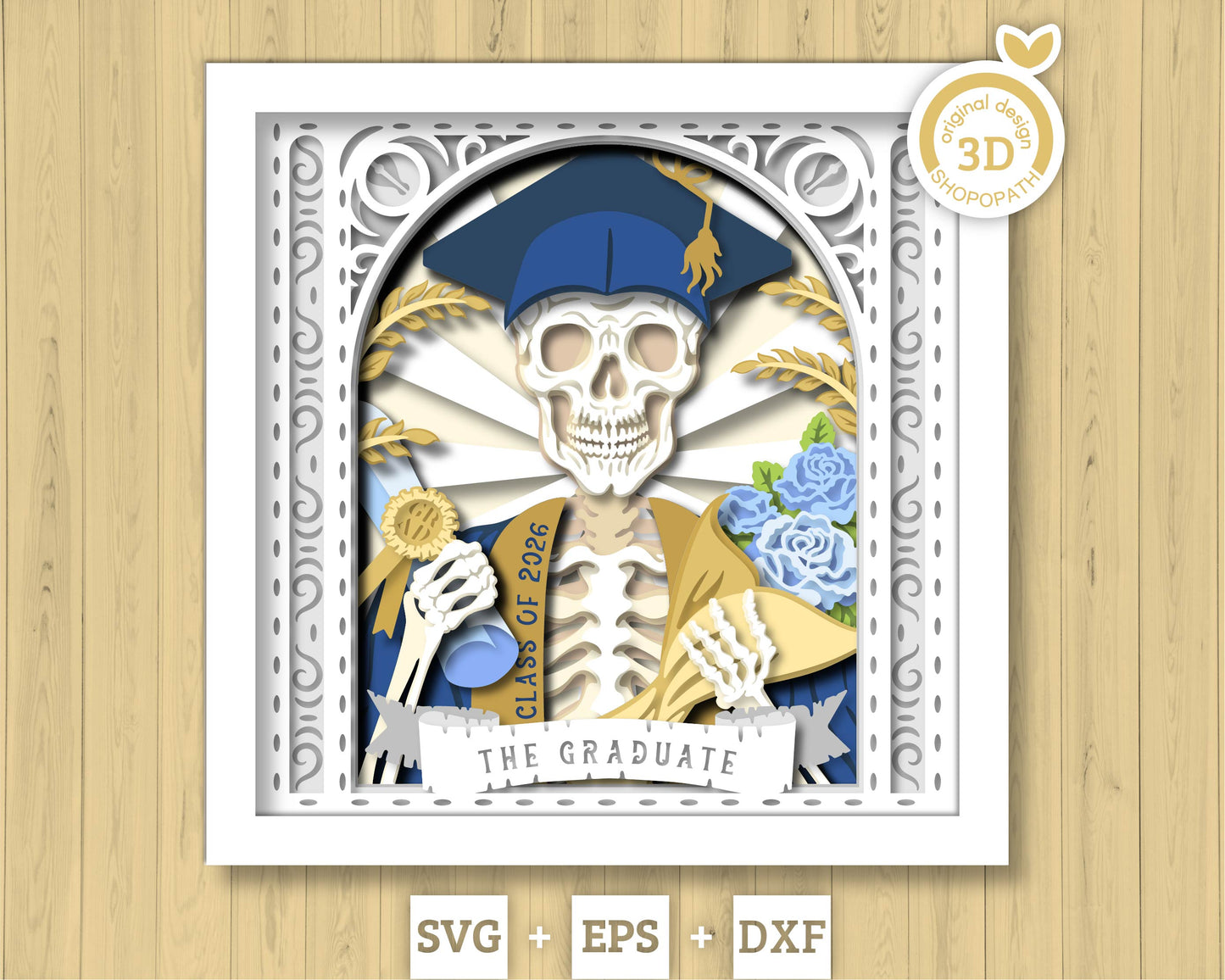 Boy Graduate Skeleton Tarot Card - 3D Shadow Box Layered SVG DXF EPS (Cutting Files)