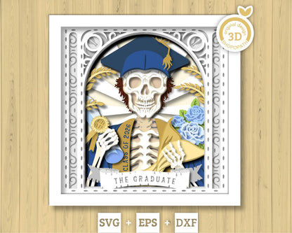 Boy Graduate Skeleton Tarot Card - 3D Shadow Box Layered SVG DXF EPS (Cutting Files)