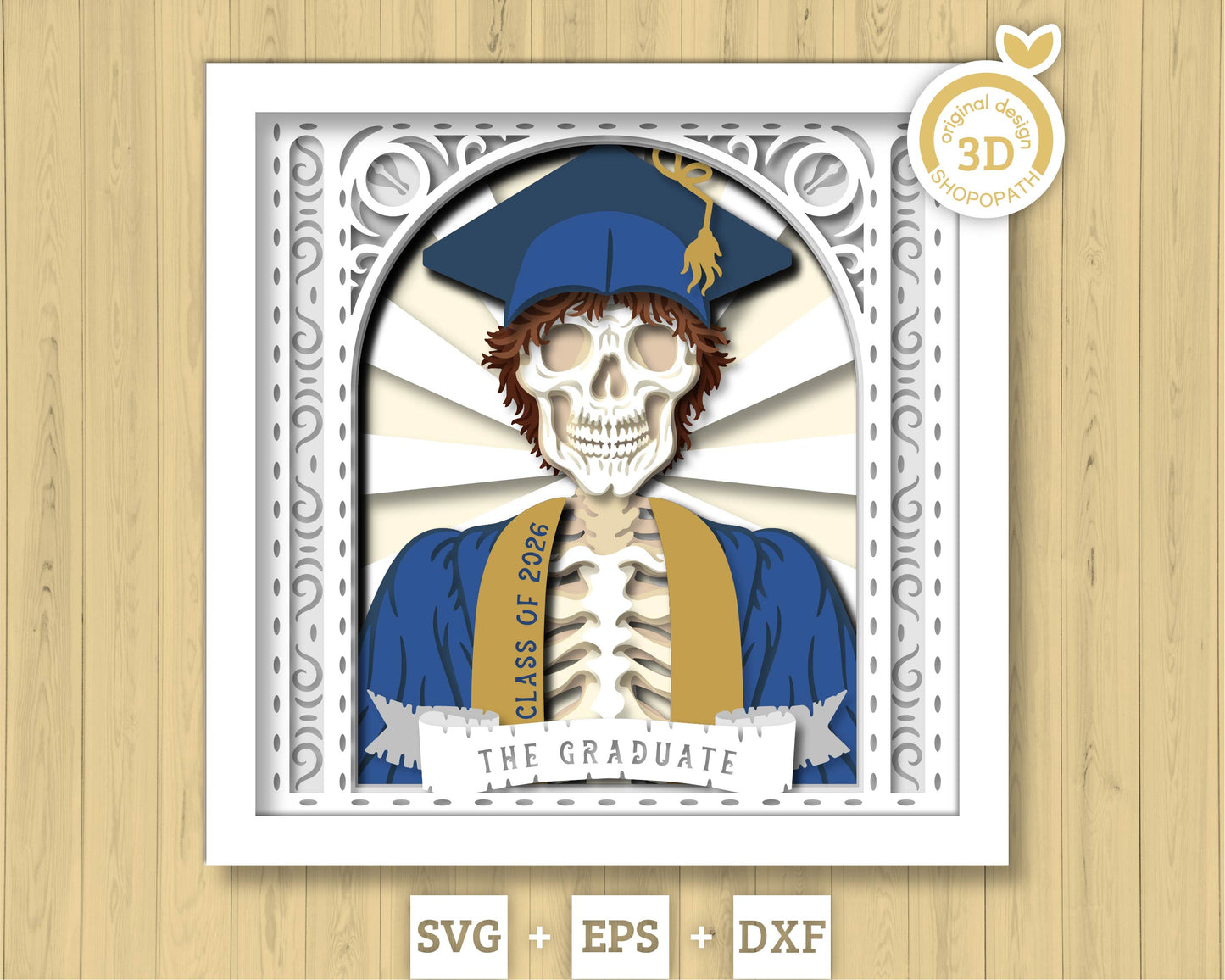 Boy Graduate Skeleton Tarot Card - 3D Shadow Box Layered SVG DXF EPS (Cutting Files)