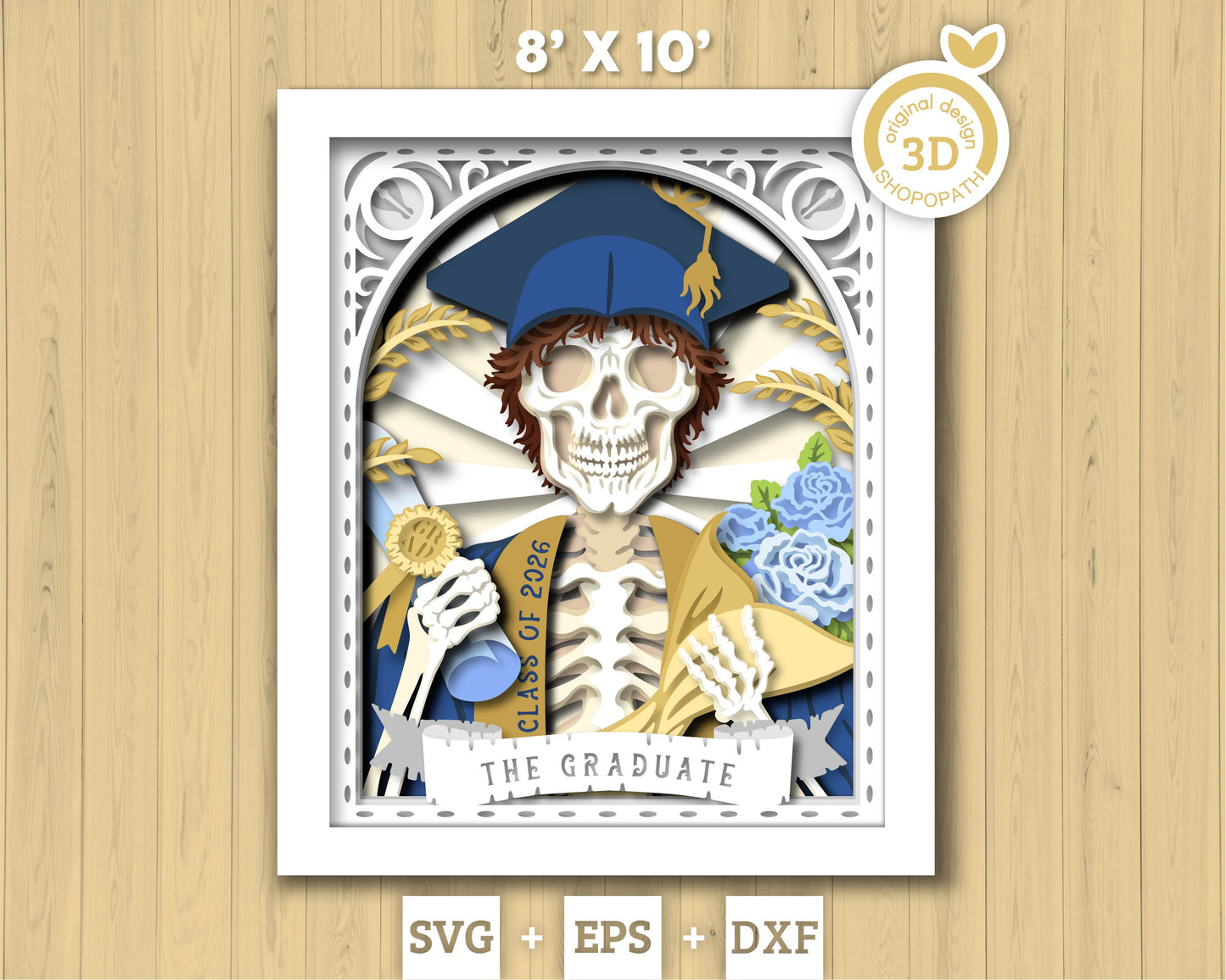Boy Graduate Skeleton Tarot Card 8x10 inch - 3D Shadow Box Layered SVG DXF EPS (Cutting Files)